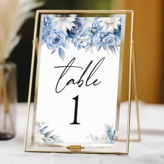 Dusty Blue Floral Blume Garden Wedding Tischnummer