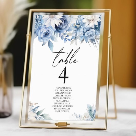 Dusty Blue Floral Blume Garden Wedding Tischnummer