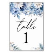 Dusty Blue Floral Blume Garden Wedding Tischnummer (Rückseite)