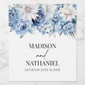 Dusty Blue Floral Blume Garden Wedding Weinetikett (Einzelnes Label)