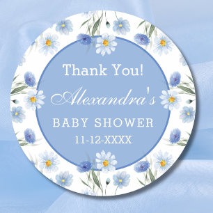 Dusty Blue Floral Boho Babydusche Vielen Dank Runder Aufkleber
