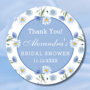 Dusty Blue Floral Boho Brautparty Vielen Dank Runder Aufkleber