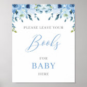 Dusty Blue Floral Boho Bücher für Babyzeichen Poster (Vorne)