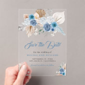 Dusty Blue Floral Boho Hochzeit speichern das Datu Acryleinladungen (Insitu (Handheld))