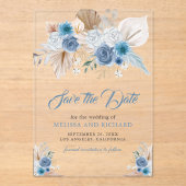 Dusty Blue Floral Boho Hochzeit speichern das Datu Acryleinladungen (Vorderseite)