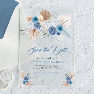 Dusty Blue Floral Boho Hochzeit speichern das Datu Acryleinladungen