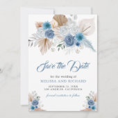 Dusty Blue Floral Boho Pampas Foto QR Code Save The Date (Vorderseite)