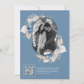 Dusty Blue Floral Boho Pampas Foto QR Code Save The Date (Rückseite)