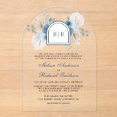 Dusty Blue Floral Boho Pampas Wedding Acryleinladungen (Vorderseite)