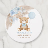 Dusty Blue Floral Boho Teddy Bear Baby Dusche Geschenkanhänger (Vorderseite)