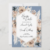 Dusty Blue Floral Boho Wedding Foto Save the Date (Vorderseite)