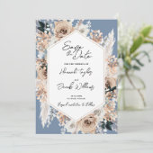 Dusty Blue Floral Boho Wedding Save The Date (Stehend Vorderseite)