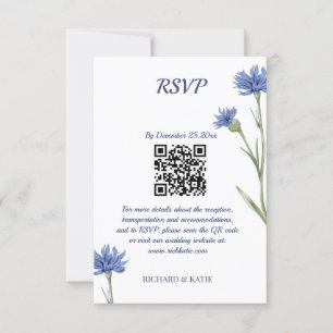Dusty Blue Floral Bold Stilvolle QR Code RSVP Kart