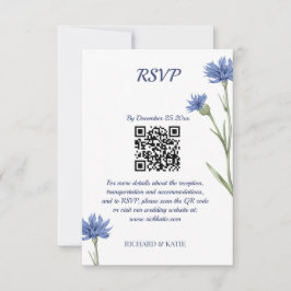 Dusty Blue Floral Bold Stilvolle QR Code RSVP Kart Karte