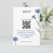 Dusty Blue Floral Bold Stilvolle QR Code RSVP Kart Karte (Stehend Vorderseite)