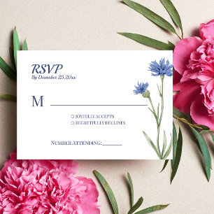 Dusty Blue Floral Bold Stilvolle QR Code RSVP Kart Karte