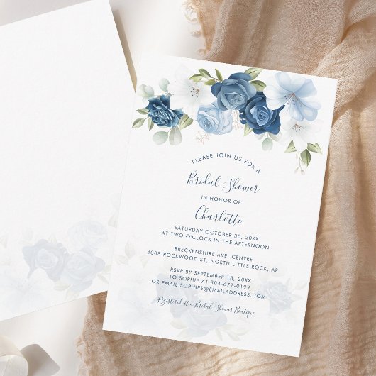 Dusty Blue Floral Botanical Brautparty Mitteilungskarte
