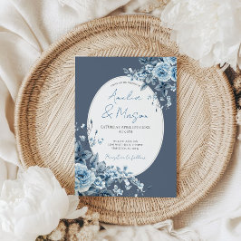 Dusty Blue Floral Botanical Elegant Wedding  Einladung