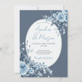 Dusty Blue Floral Botanical Elegant Wedding Einladung (Vorderseite)