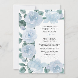 Dusty Blue Floral Botanical Rose Hochzeit Einladung