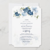 Dusty Blue Floral Botanical Script Wedding Einladung (Vorderseite)