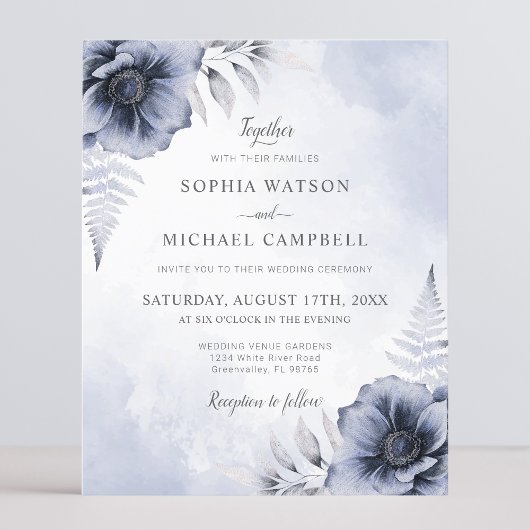 Dusty Blue Floral Botanical Wedding Einladung