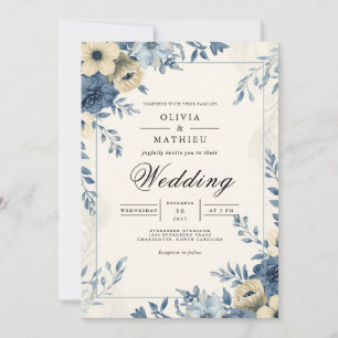 Dusty Blue Floral Botanical Wedding Einladung