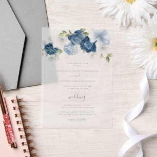 Dusty Blue Floral Botanical Wedding Pergament Einladungen