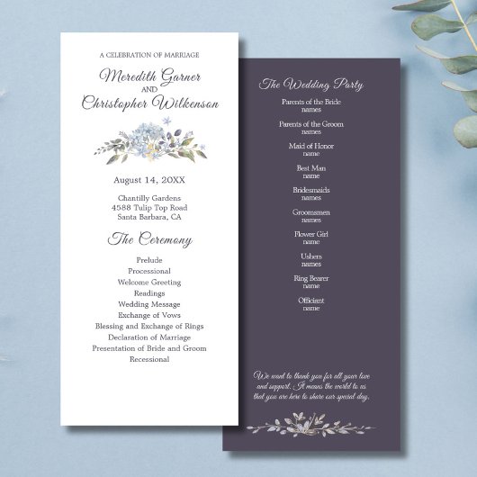 Dusty Blue Floral Botanical Wedding Programm