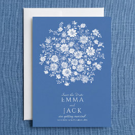 Dusty Blue Floral Bouquet Save the Date Card