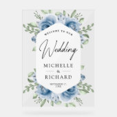 Dusty Blue Floral Bouquet Wedding Welcome Acrylschild (Vorderseite)