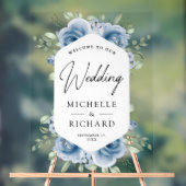 Dusty Blue Floral Bouquet Wedding Welcome Acrylschild (Neutral)