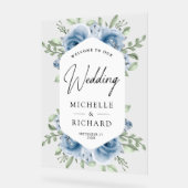 Dusty Blue Floral Bouquet Wedding Welcome Acrylschild (Winkel)