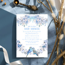 Dusty Blue Floral Bow Whimsical Baby Dusche