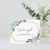 Dusty Blue Floral Brautparty Date Night Cards (Stehend Vorderseite)