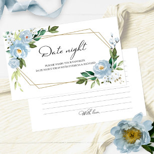 Dusty Blue Floral Brautparty Date Night Cards Begleitkarte