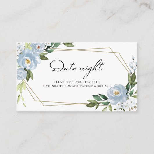Dusty Blue Floral Brautparty Date Night Cards Begleitkarte (Vorderseite)