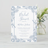 Dusty Blue Floral Brautparty Einladung (Stehend Vorderseite)