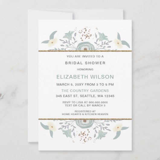 Dusty Blue Floral Brautparty Einladung (Vorderseite)