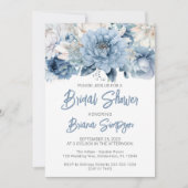 Dusty Blue Floral Brautparty Einladung (Vorderseite)