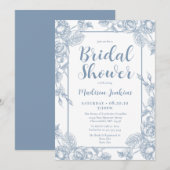 Dusty Blue Floral Brautparty Einladung (Vorne/Hinten)
