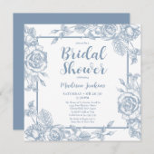 Dusty Blue Floral Brautparty Einladung (Vorne/Hinten)