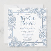 Dusty Blue Floral Brautparty Einladung (Vorderseite)