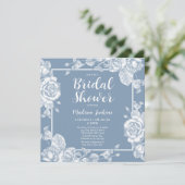 Dusty Blue Floral Brautparty Einladung (Stehend Vorderseite)