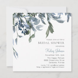 Dusty Blue Floral Brautparty Einladung