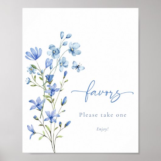 Dusty Blue Floral Brautparty Favoriten Zeichen Poster (Vorne)