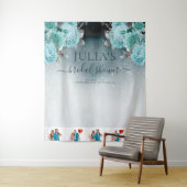 Dusty Blue Floral Brautparty Foto Wandteppich (Beispiel)