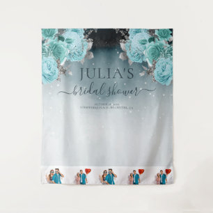 Dusty Blue Floral Brautparty Foto Wandteppich