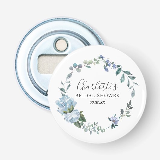 Dusty Blue Floral Brautparty Gevor Flaschenöffner (Vorderseite)