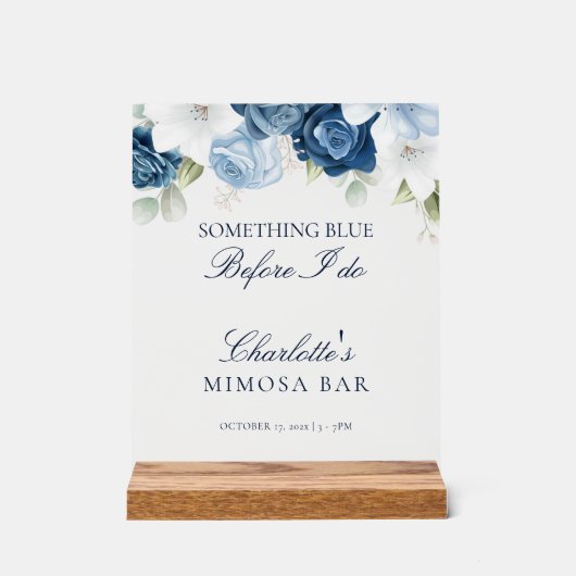 Dusty Blue Floral Brautparty Mimosa Bar Acrylschild (Vorderseite)
